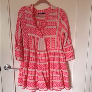 Anthropologie Pink and Cream Patterned Dress